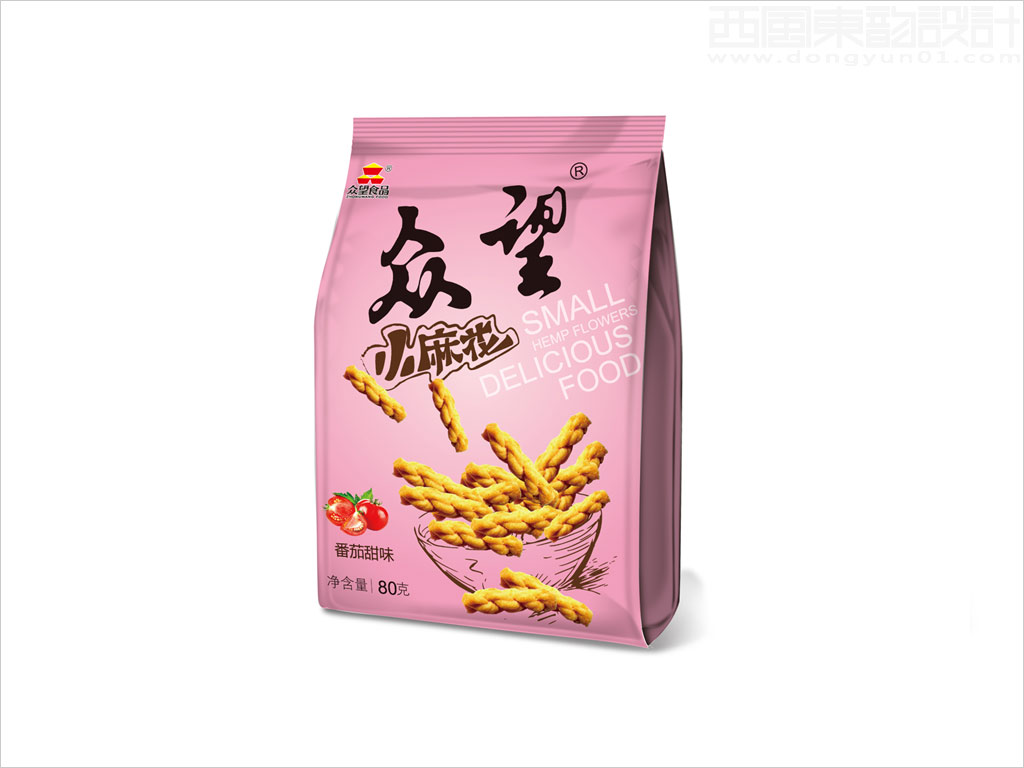 湖北眾望科工貿(mào)有限公司眾望番茄甜味小麻花休閑食品包裝袋設(shè)計