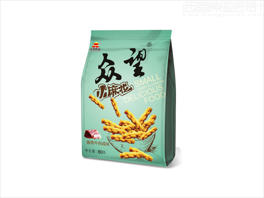 湖北眾望科工貿(mào)有限公司眾望醬香牛肉咸味小麻花休閑食品包裝袋設(shè)計