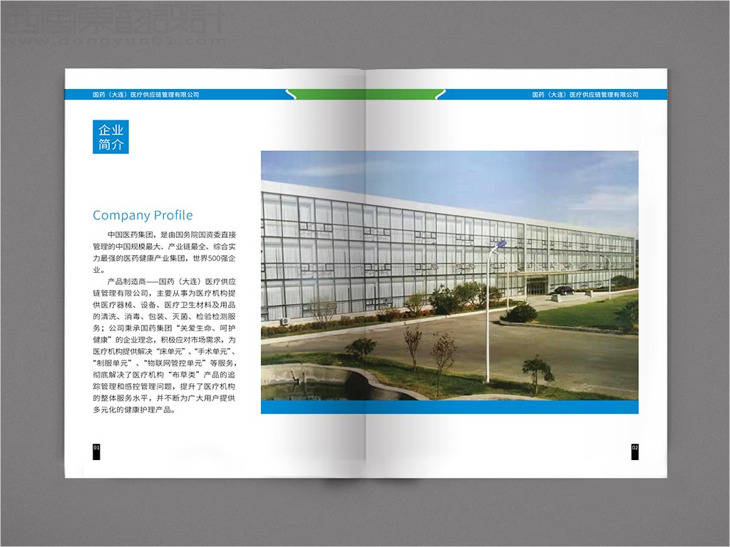 國藥（大連）醫(yī)療供應(yīng)鏈管理有限公司國藥床單元健康護理產(chǎn)品民用手冊設(shè)計之企業(yè)簡介內(nèi)頁設(shè)計