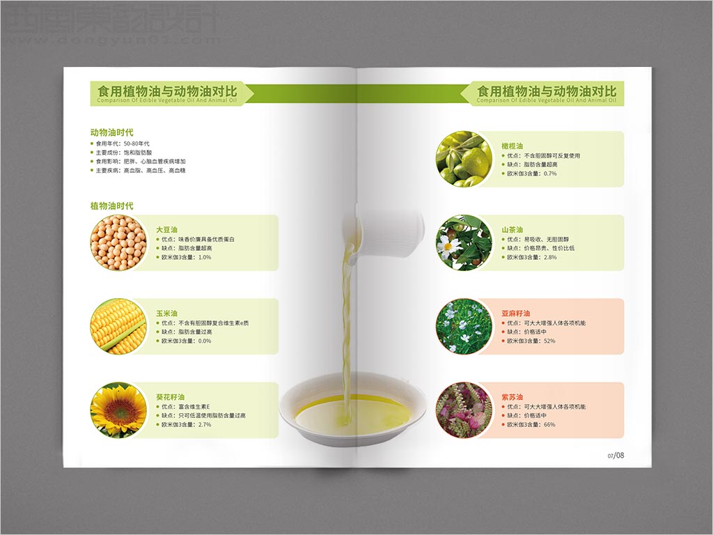 江蘇昆山天使生物科技有限公司宣傳畫冊設計之食用植物油與動物油對比內(nèi)頁設計