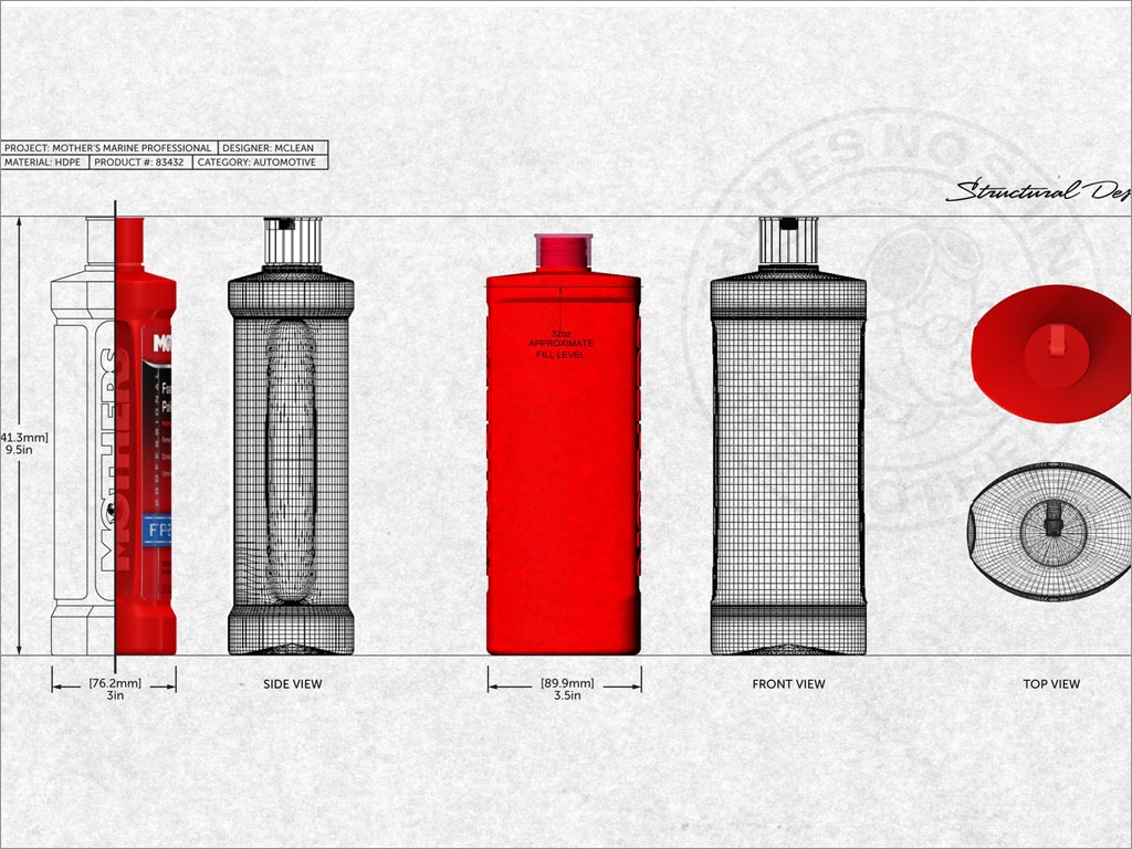 美國MOTHERS汽車美容護理產(chǎn)品包裝設計之瓶型設計圖