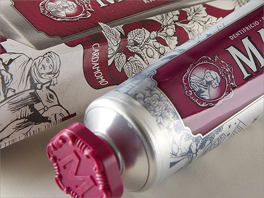 復(fù)古風(fēng)格的意大利Marvis甘草薄荷牙膏包裝設(shè)計之局部細(xì)節(jié)特寫