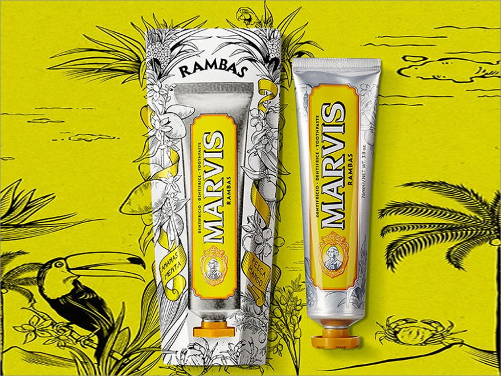 復(fù)古風(fēng)格的意大利Marvis茉莉花薄荷牙膏包裝設(shè)計