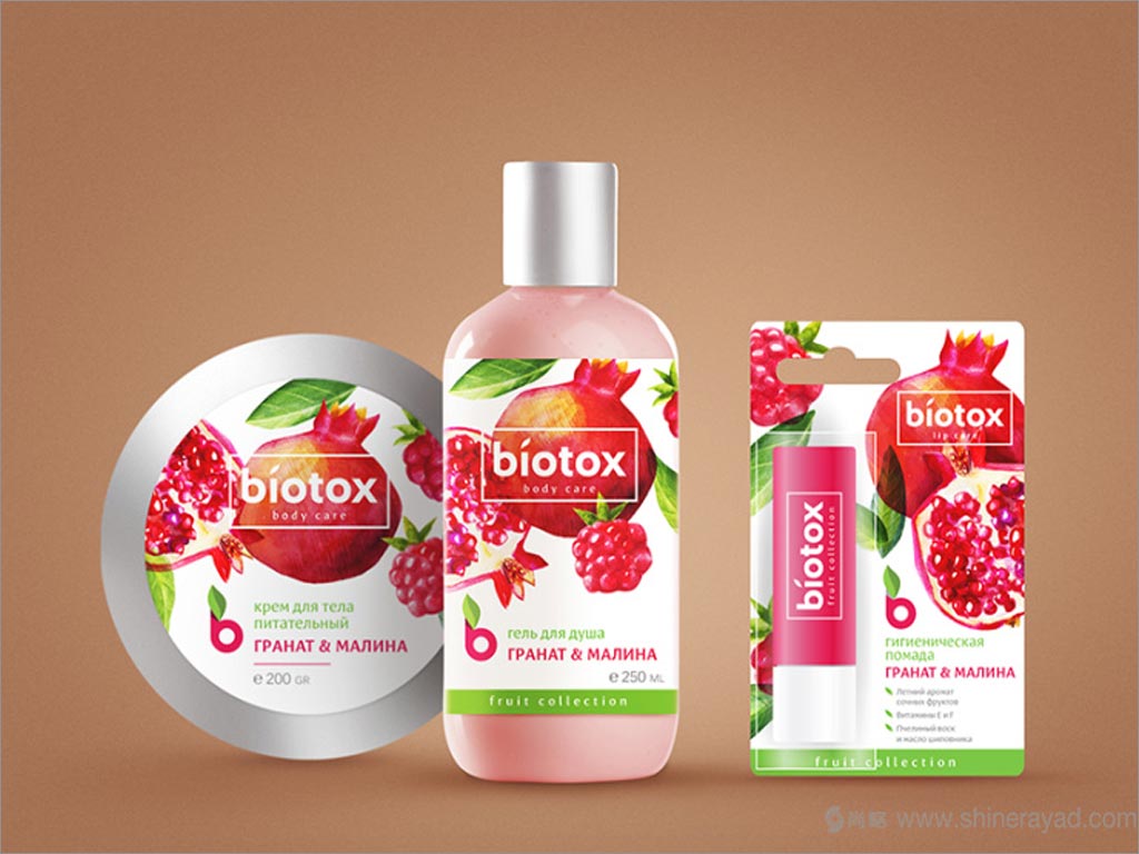 俄羅斯Biotox石榴味身體護(hù)理產(chǎn)品包裝設(shè)計