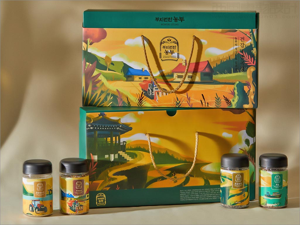 韓國大米雜糧農(nóng)產(chǎn)品禮盒包裝設(shè)計(jì)
