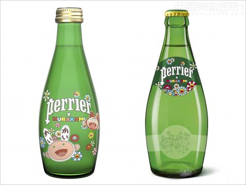法國Perrier與日本藝術(shù)家村上隆合作蘇打水包裝設(shè)計之正面與背面展示