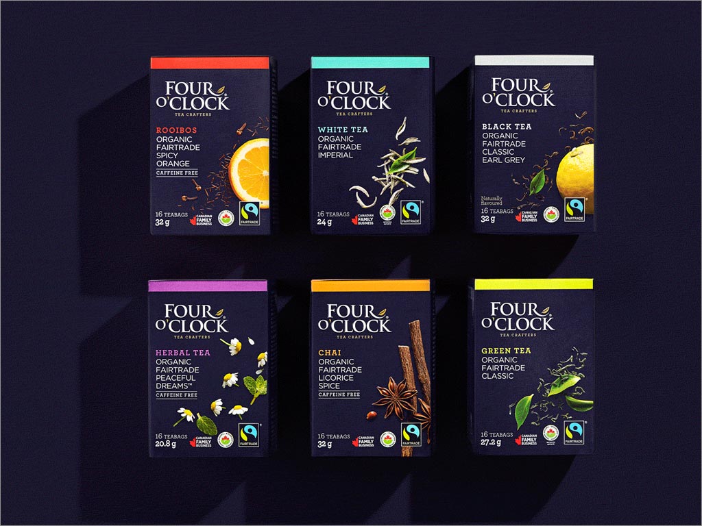 加拿大Four O'Clock有機茶飲品包裝盒設(shè)計