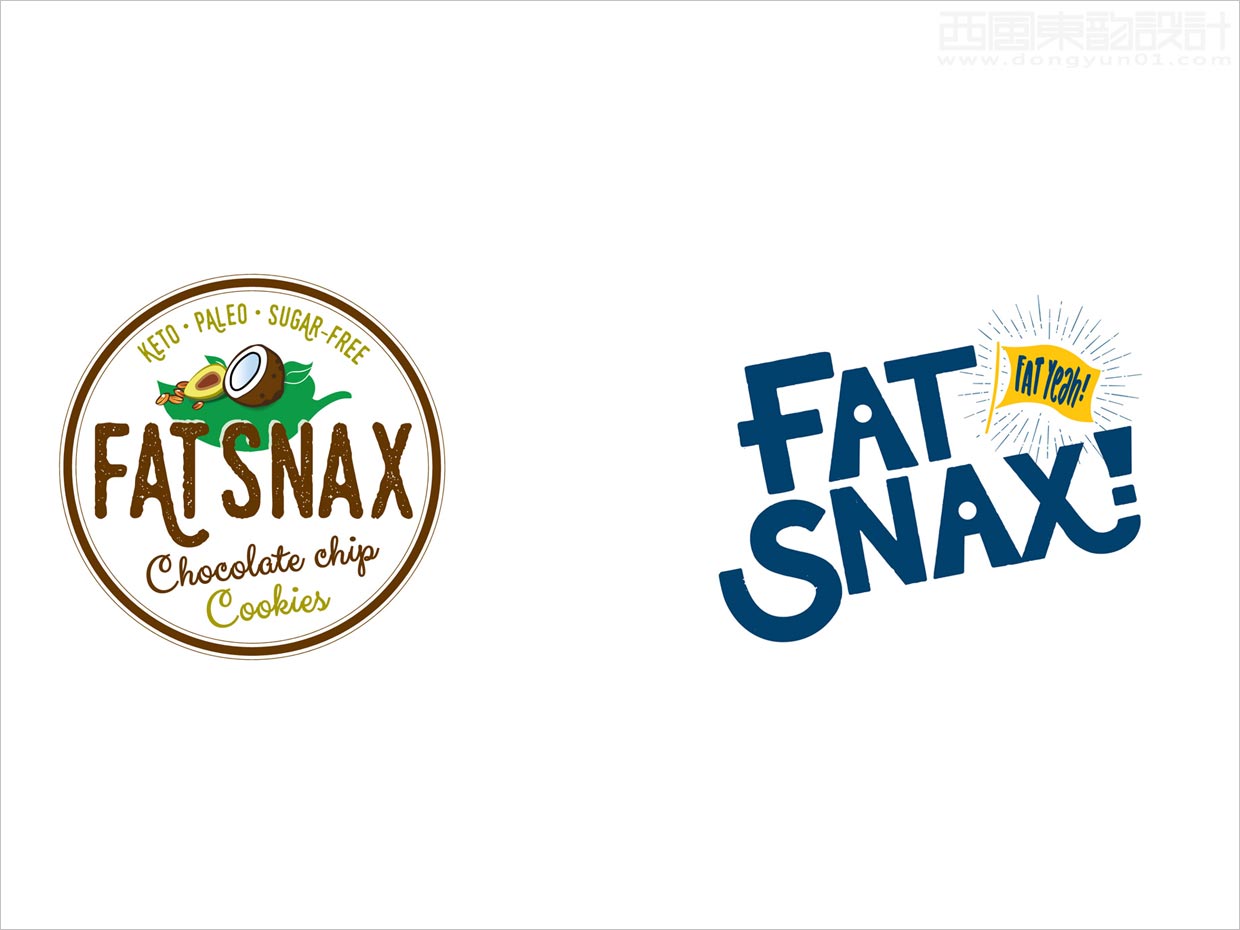 美國Fat Snax餅干快消食品logo設(shè)計(jì)之新舊logo設(shè)計(jì)對比