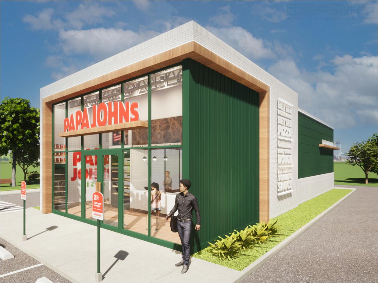 棒約翰披薩快餐連鎖品牌店面形象設(shè)計(jì)之店面門(mén)頭設(shè)計(jì)