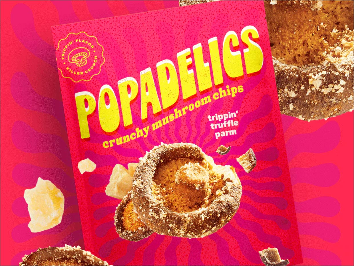 Popadelics香脆蘑菇片素食零食小吃包裝設計